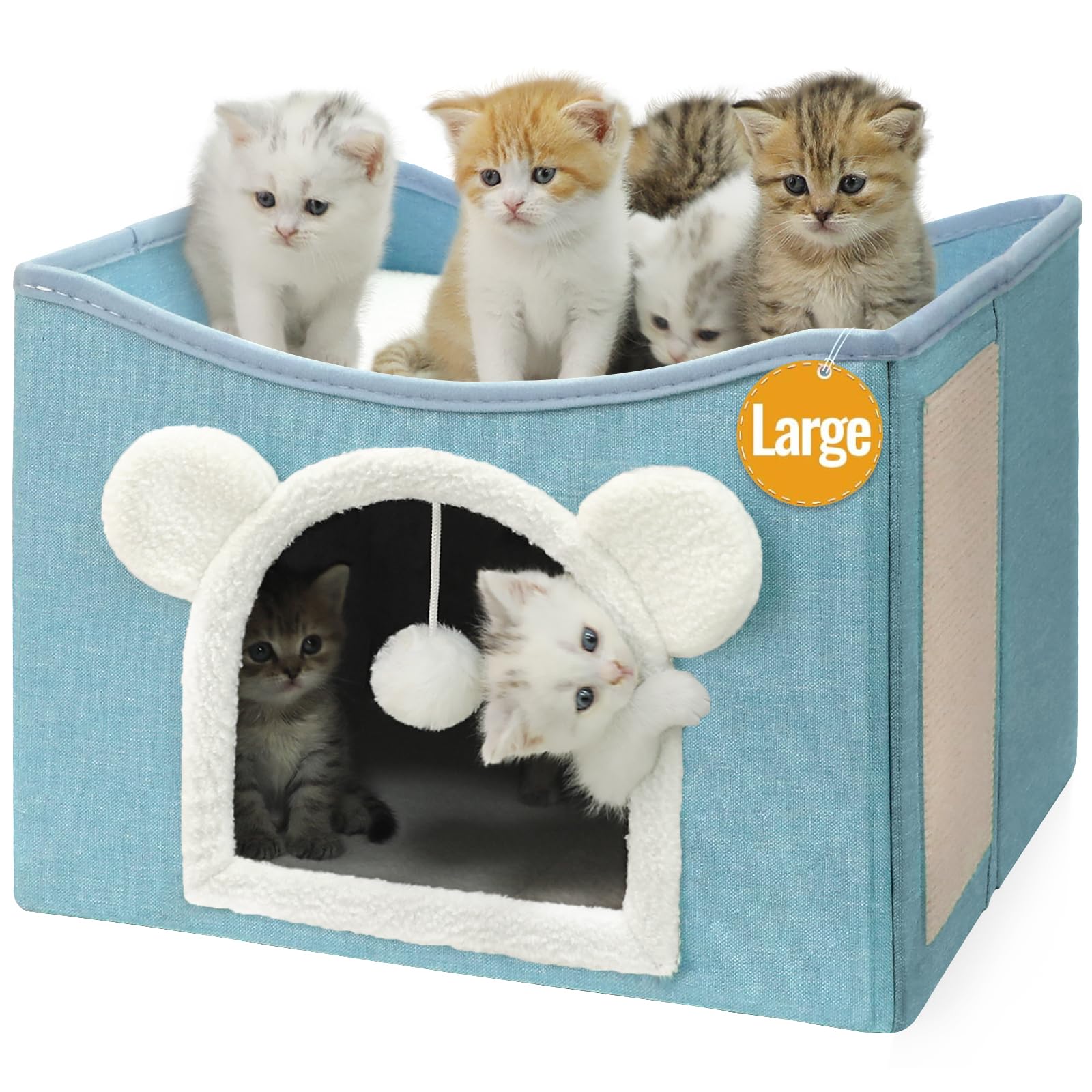 Photo 1 of Persure Cat House Cat Beds for Indoor Cats Large Foldable Multifunction Cat Cave for Pet with Hover Ball and Scratching Board(Mint, Large Cat House)
