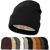 KUIRAN Satin Lined Beanie Hats for Women Men Knit Acrylic Beanie Winter Hat Silk Lining Soft Slouchy Warm Cuffed Beanie Hat