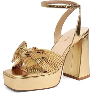 Modatope Platform Heels for Women Bow Tie Chunky Heel Square Open Toe Platform Sandals Ankle Strap Womens Wedding Party Sanda