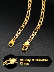 U7 3mm Figaro Chain 18K Gold with Inlaid Stainless