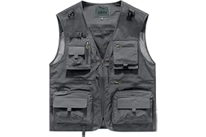 IBIH Mens Outdoor Sleevelsee Jacket Breathable Quick-Dry Fishing Vest Work Camping Hiking Utility with 14-Pocket