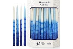 The Dreidel Company Dripless Deluxe Tapered 1-Hour Burn Time Pastel Blue and White Hanukkah Menorah Candles Includes 45 Candles for All 8 Nights of Chanukah