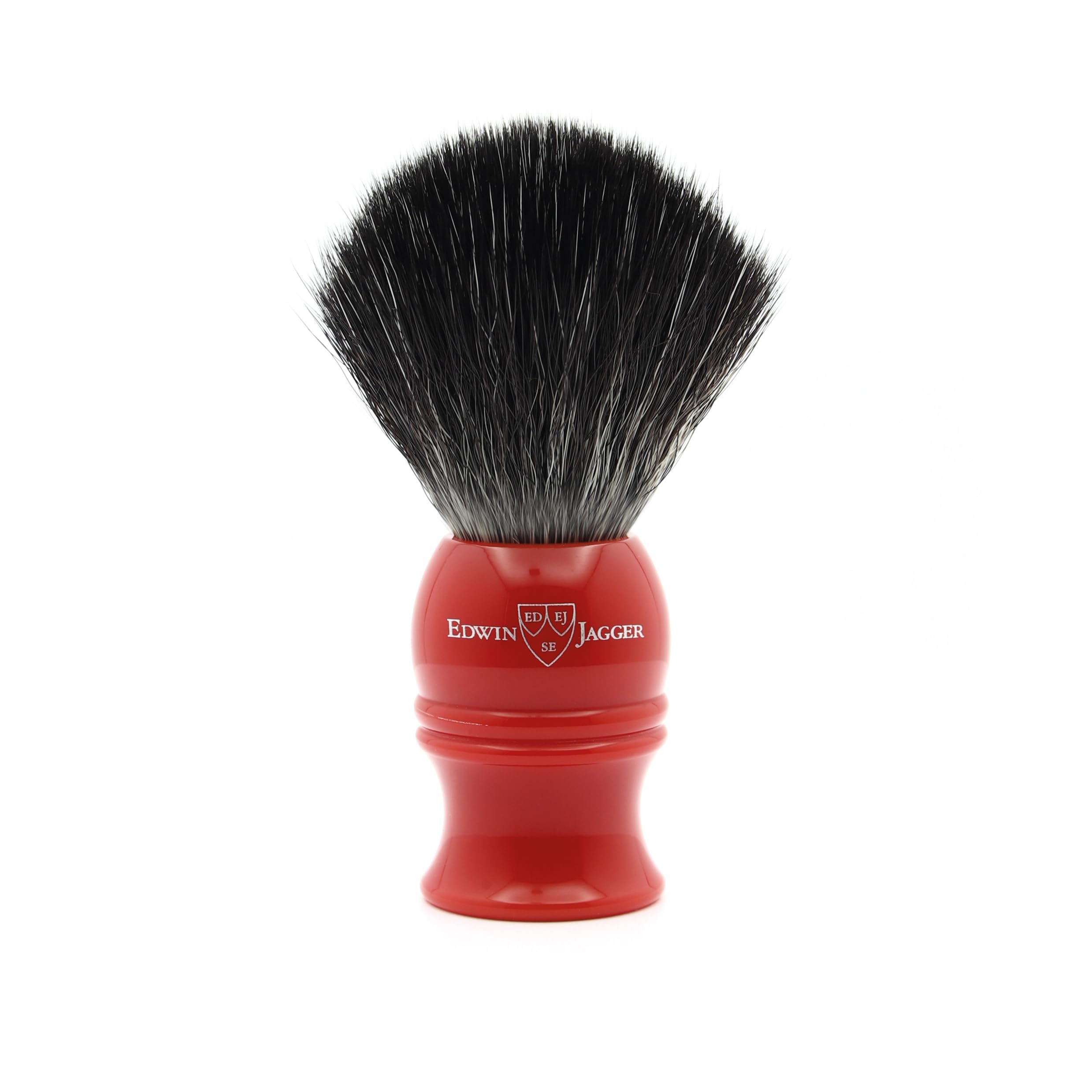 Edwin Jagger 1EJ331SYN Classic Black Synthetic Fibre Eco-Friendly Vegan Exfoliating Shaving Brush for Shaving Cream or Shaving Soap for Men and Women (Red)