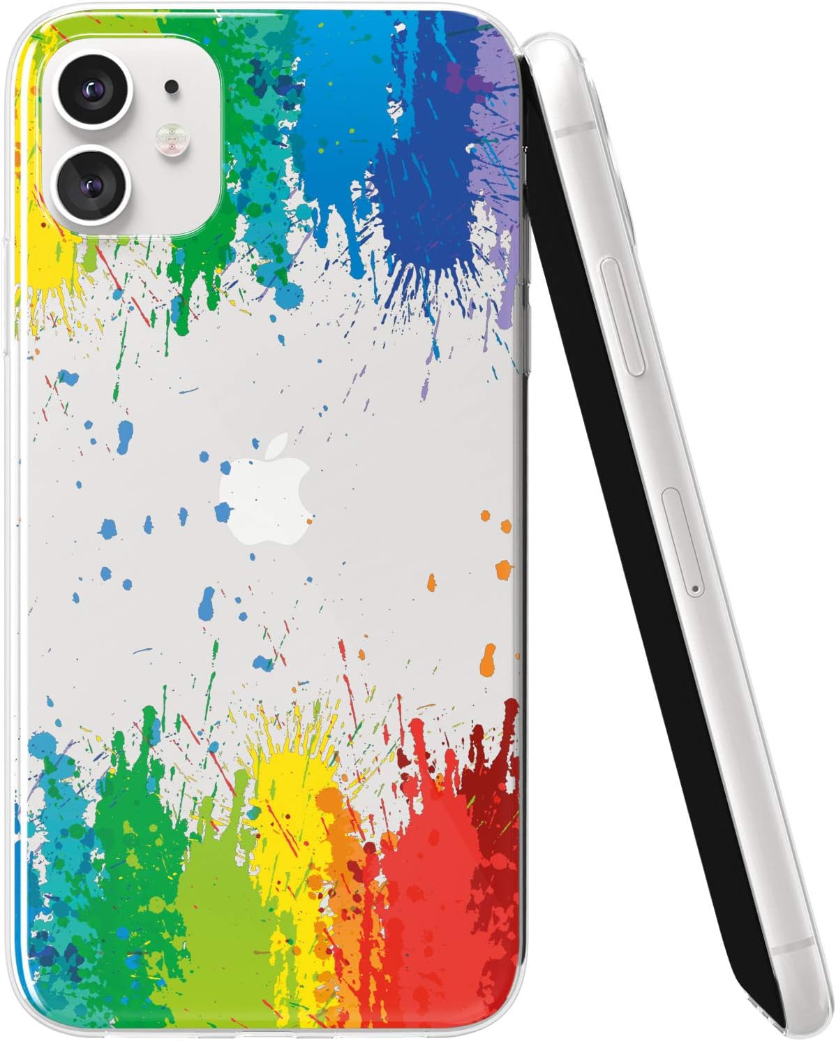 Ufola Case Compatible with Apple iPhone 12 Mini 11 Pro Max Xr Xs SE 8 X 7 6s Plus 5 Clear Cover Print TPU Design Soft Smooth Slim Fit Paint Splashes Colorful Green Red Yellow Blue Artwork Bright