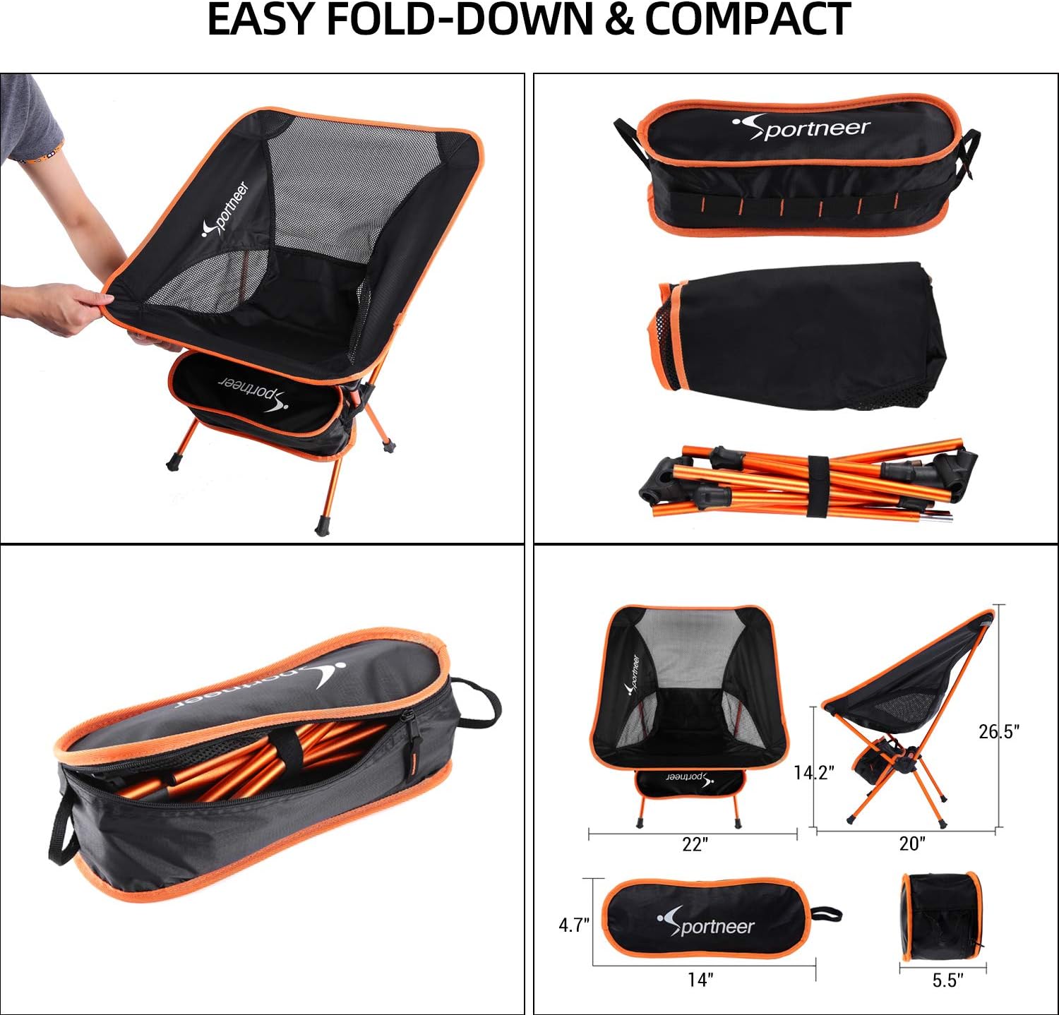 Sportneer Portable Lightweight Folding Camping Chair, 2-Pack for Backpacking, Hiking, Picnic : Sports & Outdoors