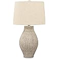 Signature Design by Ashley Layal Casual 29" Textured Paper Composite Carved Base Single Table Lamp, Beige