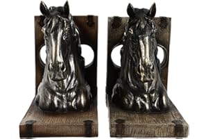 Ipetboom Vintage Resin Horse Head Bookends Pair, Office Retro Bookshelf Decor, Study Room Book Fixators Home