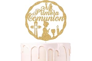 WE CAN BEARLY WAIT Gold Glitter Mi Primera Communion Cake Topper, Haven Sent/Ho Baby/Nuestro Bautizo, Newborn Mi Primera Communion/Baptism Party Decorations Supplies