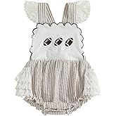 Newborn Baby Girl Football Outfit Football Embroidery Striped Bubble Romper Sleeveless Onesie Ruffle Bodysuit Overalls