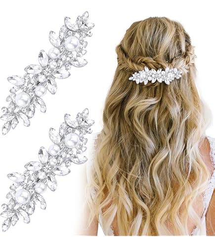 Amazon.com : Jeairts Flower Rhinestone Wedding Hair Barrette  display picture 2