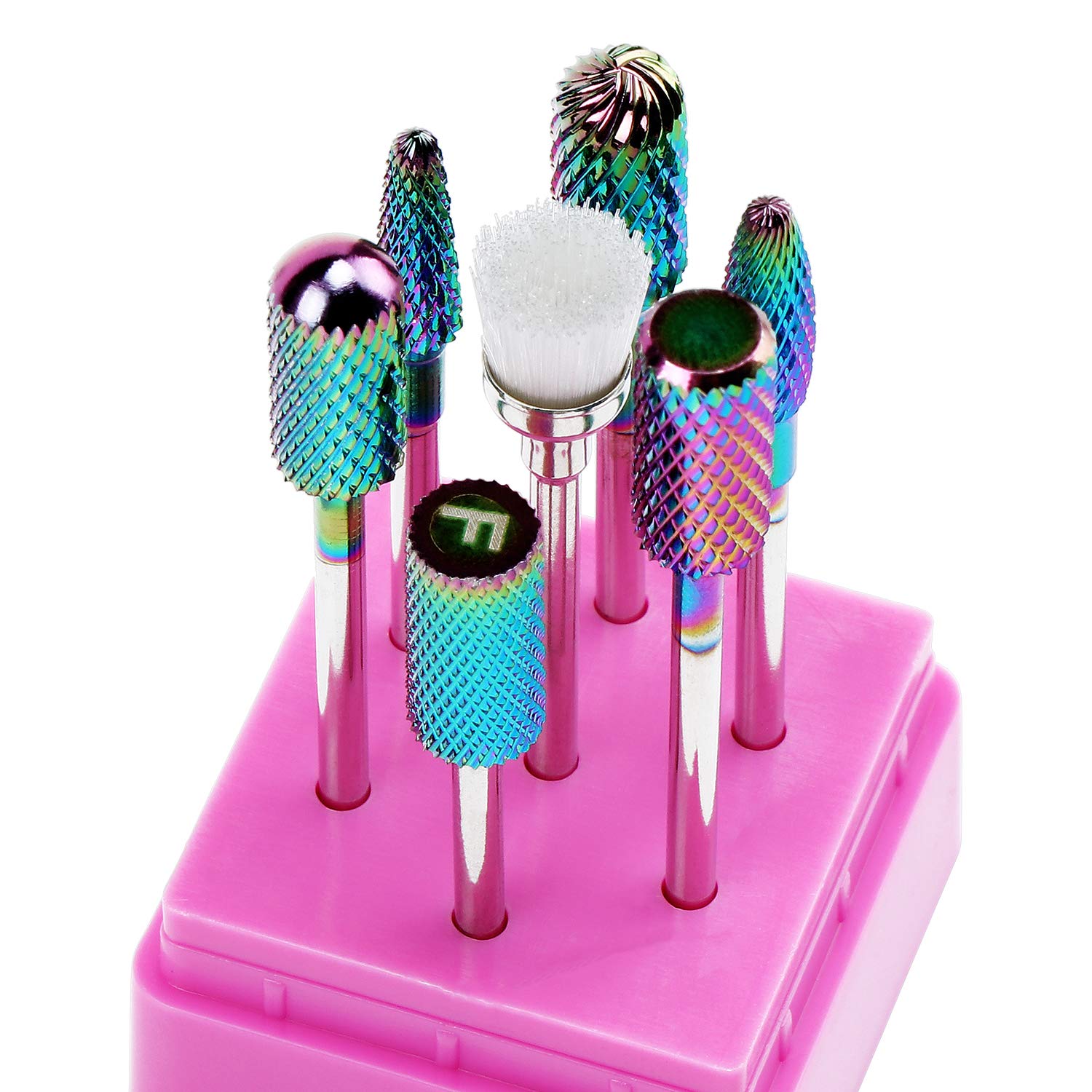 TsunNee 7PCS Nail Drill Bits Set, Professional Tungsten Carbide Nail File Drill, 3/32 Inches Nail Bits Filing for Most Electric Manicure Drills for Nail Beautify Nail Polishing, Rainbow