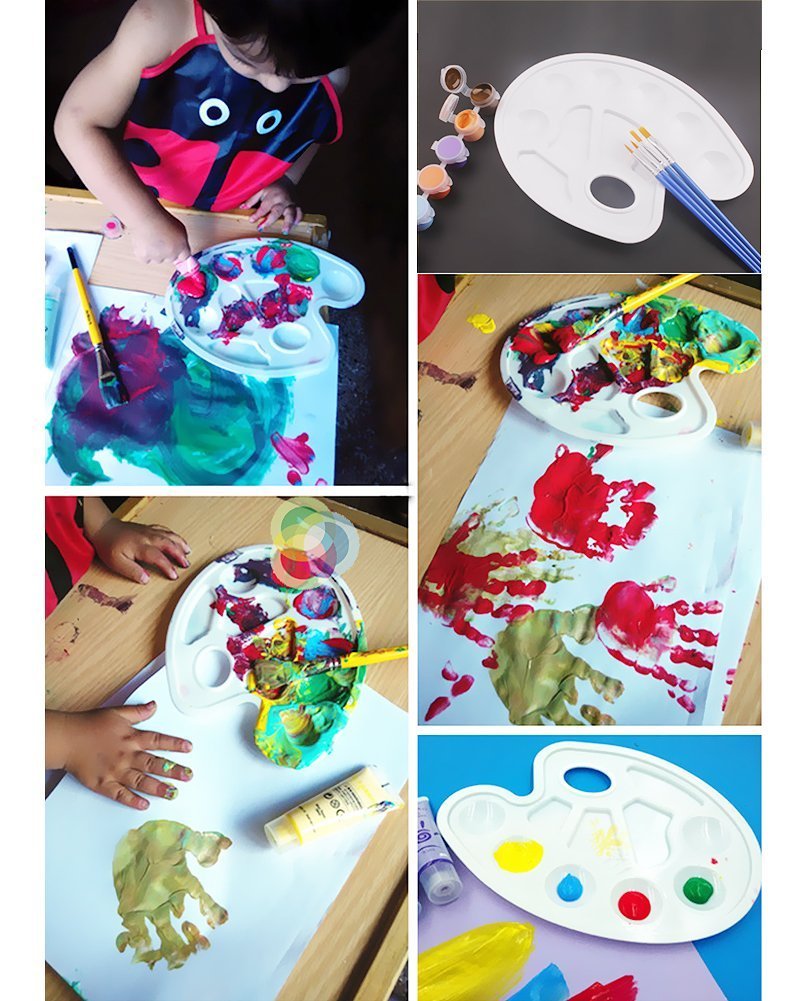 Morkia 3 Pcs Paint Palettes, Oval Watercolor Artist Paint Tray Palettes with Thumb Hole, Perfect for Acrylic, Oil, Watercolor Paints and Paint Brushes, 10 Wells