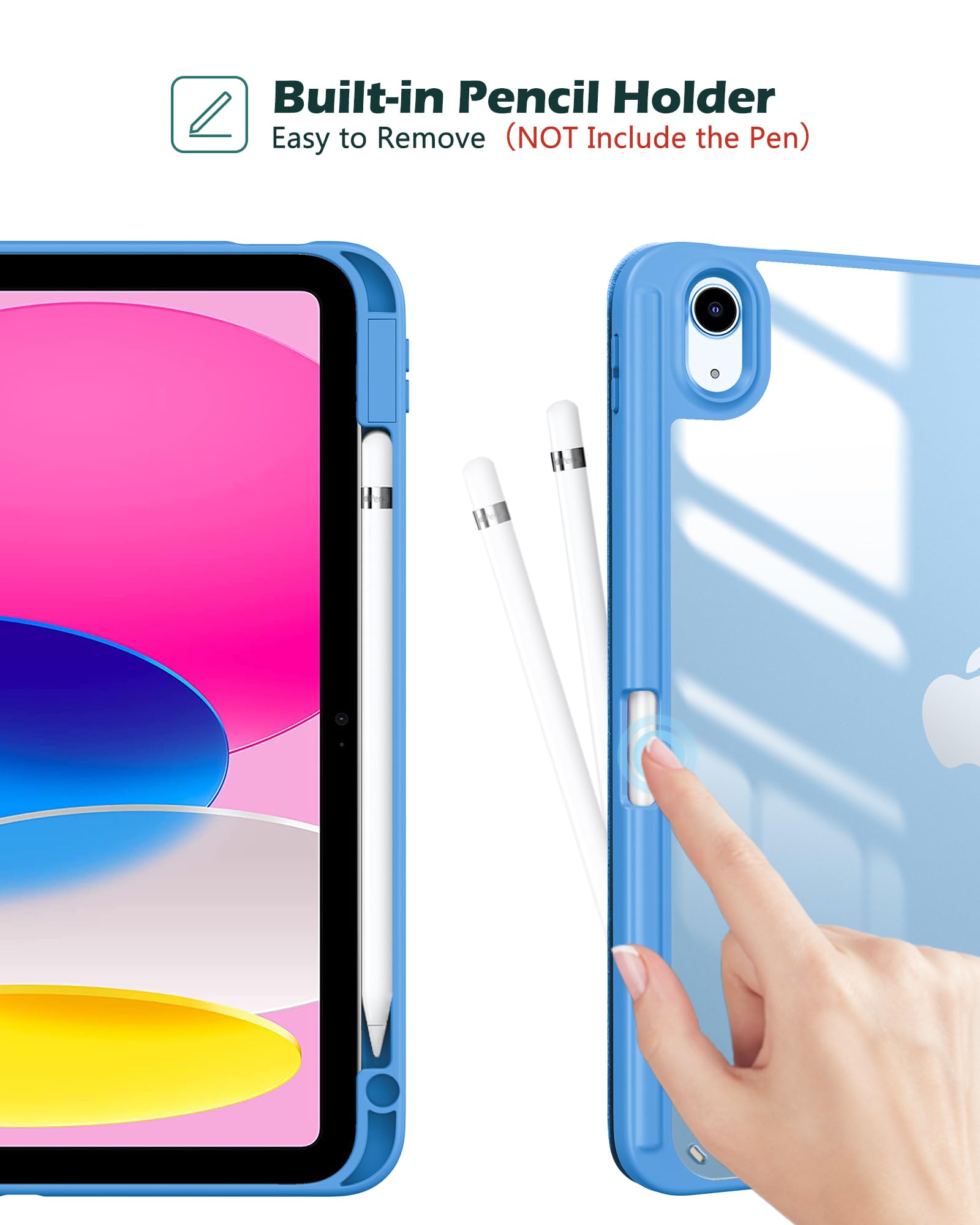 ProCase for iPad 11th/10th Gen Case with Pencil Holder, Clear Back | for iPad (A16) 11 Inch 2025/10.9 Inch 2022 | Hybrid iPad 11 10 Case | Supports Auto Wake/Sleep | Blue