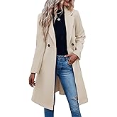 Fazortev Womens Pea Trench Coats Notched Lapel Double Breasted Belted Business Casual Jackets Outerwear