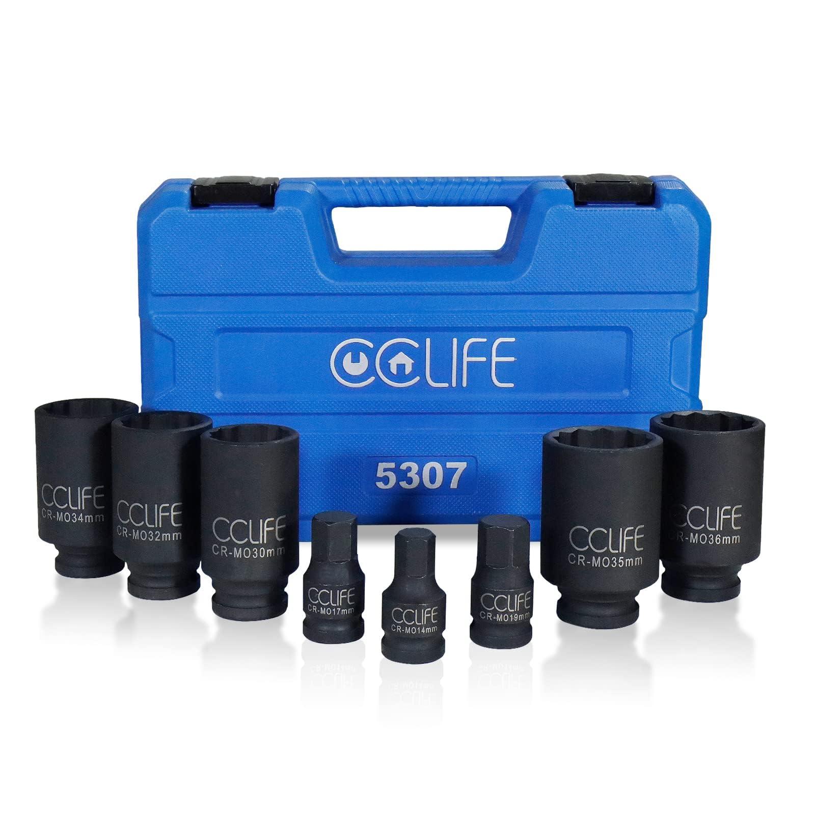 8 pcs 1/2' Deep Drive Shafts Impact Socket Tool Set 30-32-34-35-36 mm