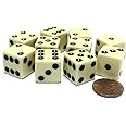 Set of 10 Six Sided Square Opaque 16mm D6 Dice - Ivory with Black Pip Die by Koplow Games