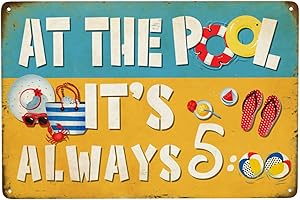 HAROONI Swimming Pool Rules Sign 12"x 8" At The Pool It's Always 5:00 Swimming Pool Decorations For Wall, Swimming Pool Decorations Outdoor For Pool Rules Gifts Garage Office Craft Room Living Room