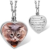 QYH Custom Cat Ashes Necklace - Memorial Pet Urn Necklaces for Dogs Cat Ashes with Picture & Name, Jewelry for Dogs Ashes Personalized Customized Gifts for Pet Lover (Message)