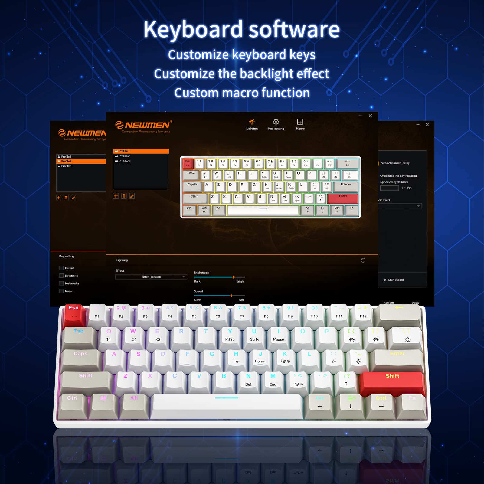Newmen GM610 60% Mechanical Keyboard,Type-C/Bluetooth Keyboard with RGB Backlit, Hot-Swappable 61 Keys Compact Mechanical Keyboard for Mac/PC Gamer, Travel, Easy to Carry on Business Trip（red）