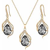 EVEVIC Austrian Crystals Teardrop Hollow Twisted Pendant Necklace Earrings for Women 14K Gold Plated Halo Drop Dangle Earrings Hypoallergenic Jewelry Set