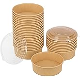 GHEIR 100 Pack 20 oz Disposable Bowls with Lids, Kraft Paper Salad Bowls with Lids, Paper Soup Bowls Food Container for Cold/Hot Food or Takeout