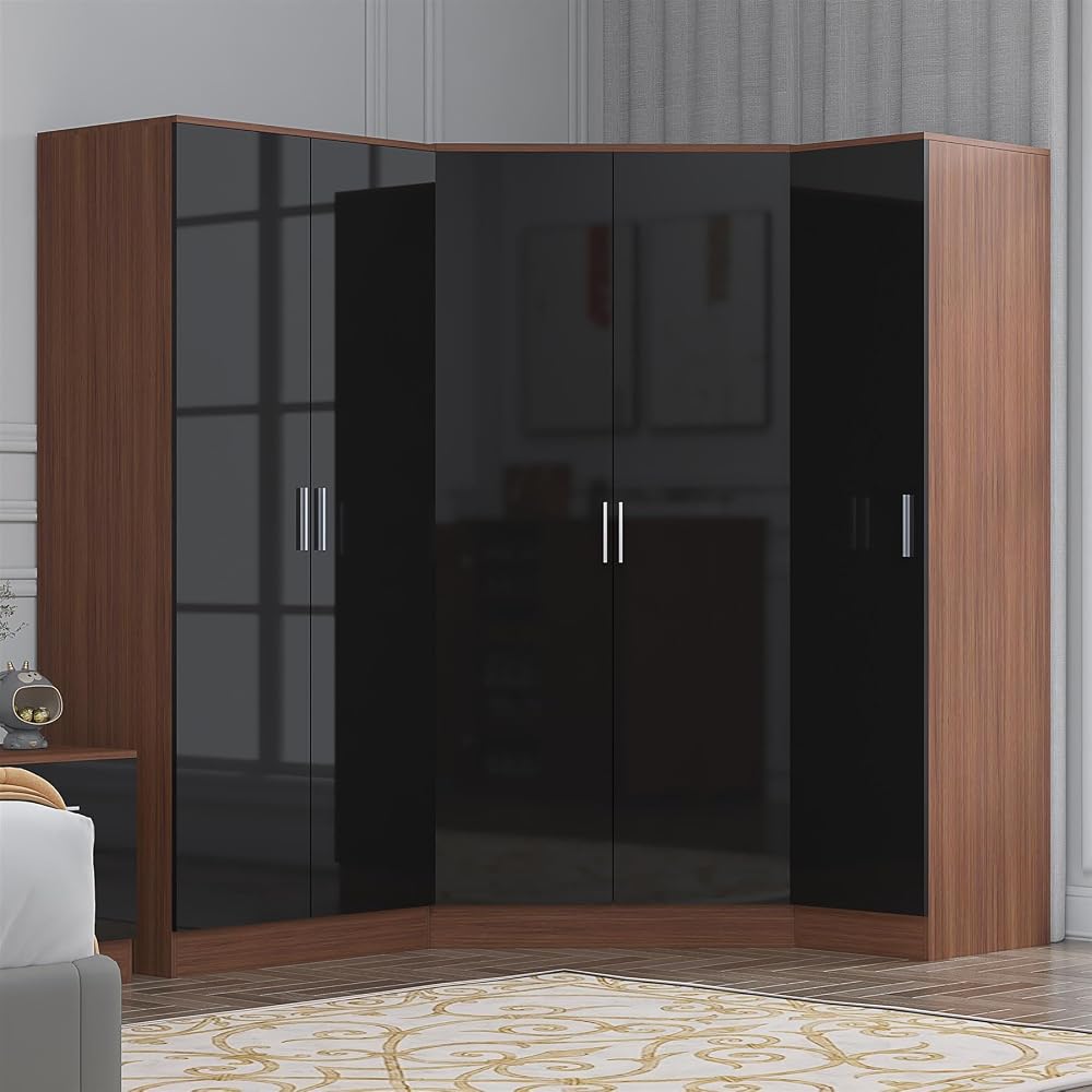 Reflect 3 Piece Wardrobe Set Black Gloss & Walnut 2 Door & 1 Door
