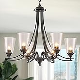 BEIOPBRN 6-Lights Modern Chandeliers Black with Seed Glass Lampshade Dinging Room Light Adjustable Height 47.2 Ceiling Hangin