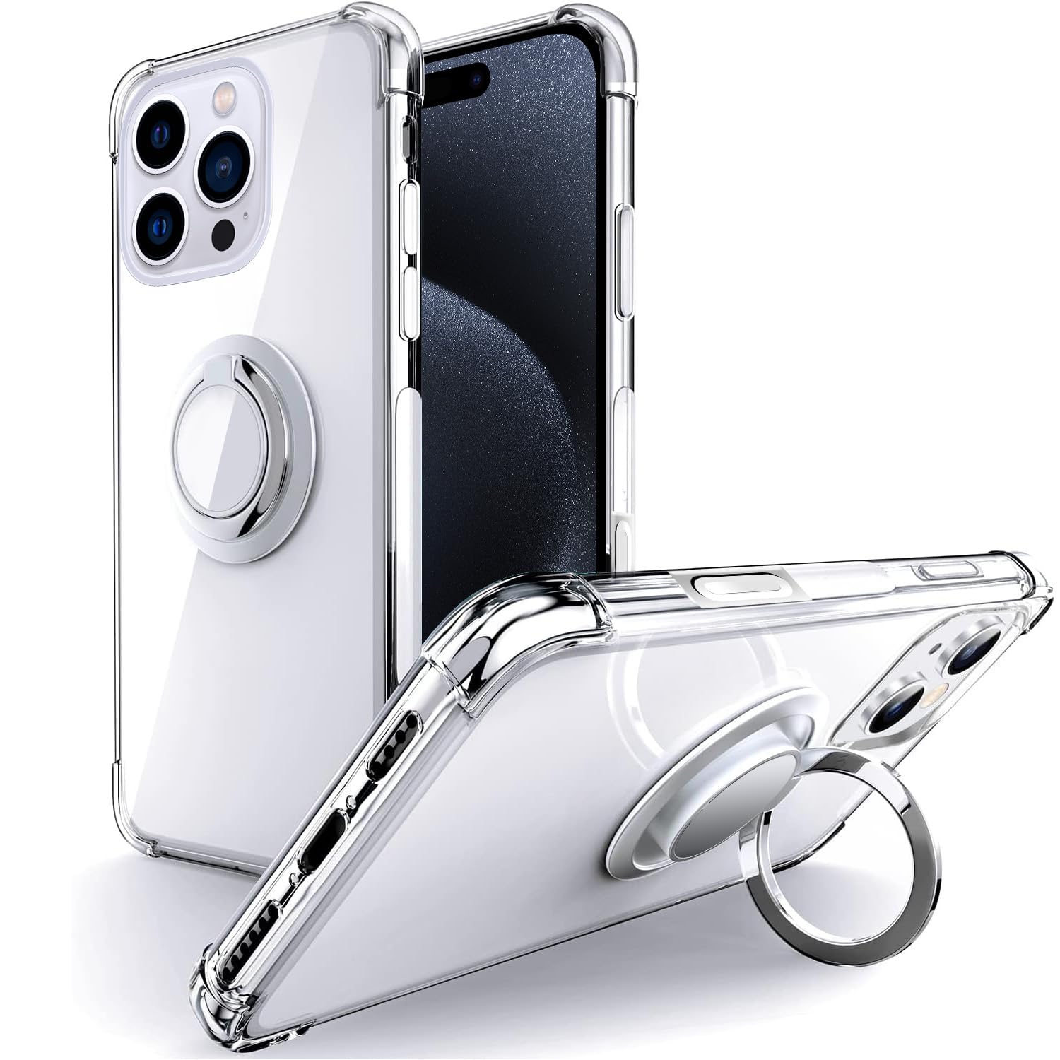 Silverback for iPhone 16 Pro Max Case Clear with Ring Kickstand, Protective Shock -Absorbing Bumper Shockproof Phone Case for Apple iPhone 16 Pro Max 6.9‘’ - Clear