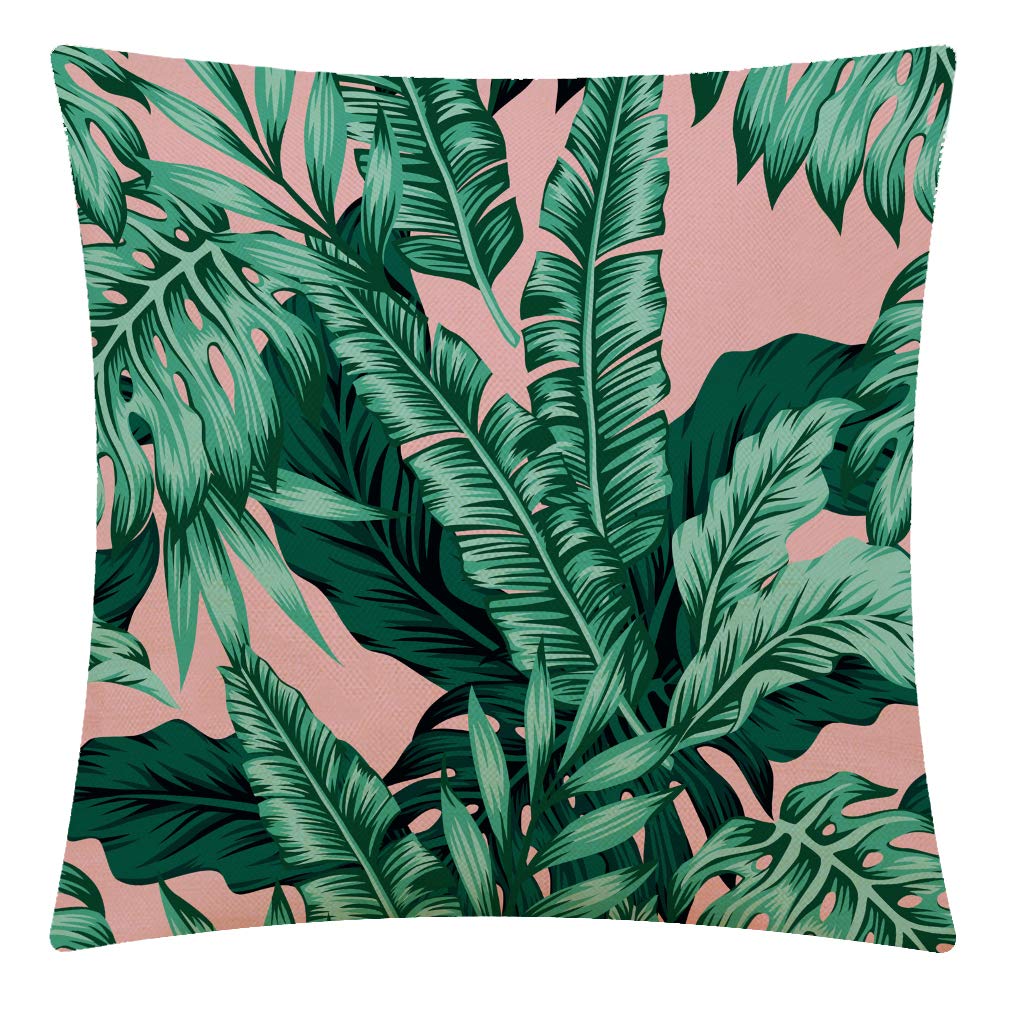 CANSEGO Tropical Banana Green Leaves Throw Pillow Case,Cotton Linen Cushion Cover Square Standard Home Decorative for Sofa Bedroom Men/Women 18x18 Inch