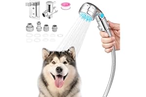 Petbank Dog Shower Attachment, Dog Shower Sprayer Attachment Set with Diverter Valve, Dog Shower Brush for Bathroom Shower Arm, Pet Bathing Tool, for Dog and Cat Grooming, Indoor & Outdoor