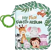 Lanpn My First Soft Cloth Family Photo Book Holds 17 4x6 Pictures, Baby Photo Album with Name Card Name Tag Stickers, Fabric Kid Memory Keepsake Gift for Baby Shower Newborn Toddler Boy Girl (Animal)