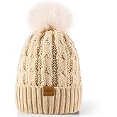 Gopaice Womens Winter Knitted Beanie Hat,Warm Fleece Lined Soft Chunky Trendy Ski Cap with Cute Pom Pom