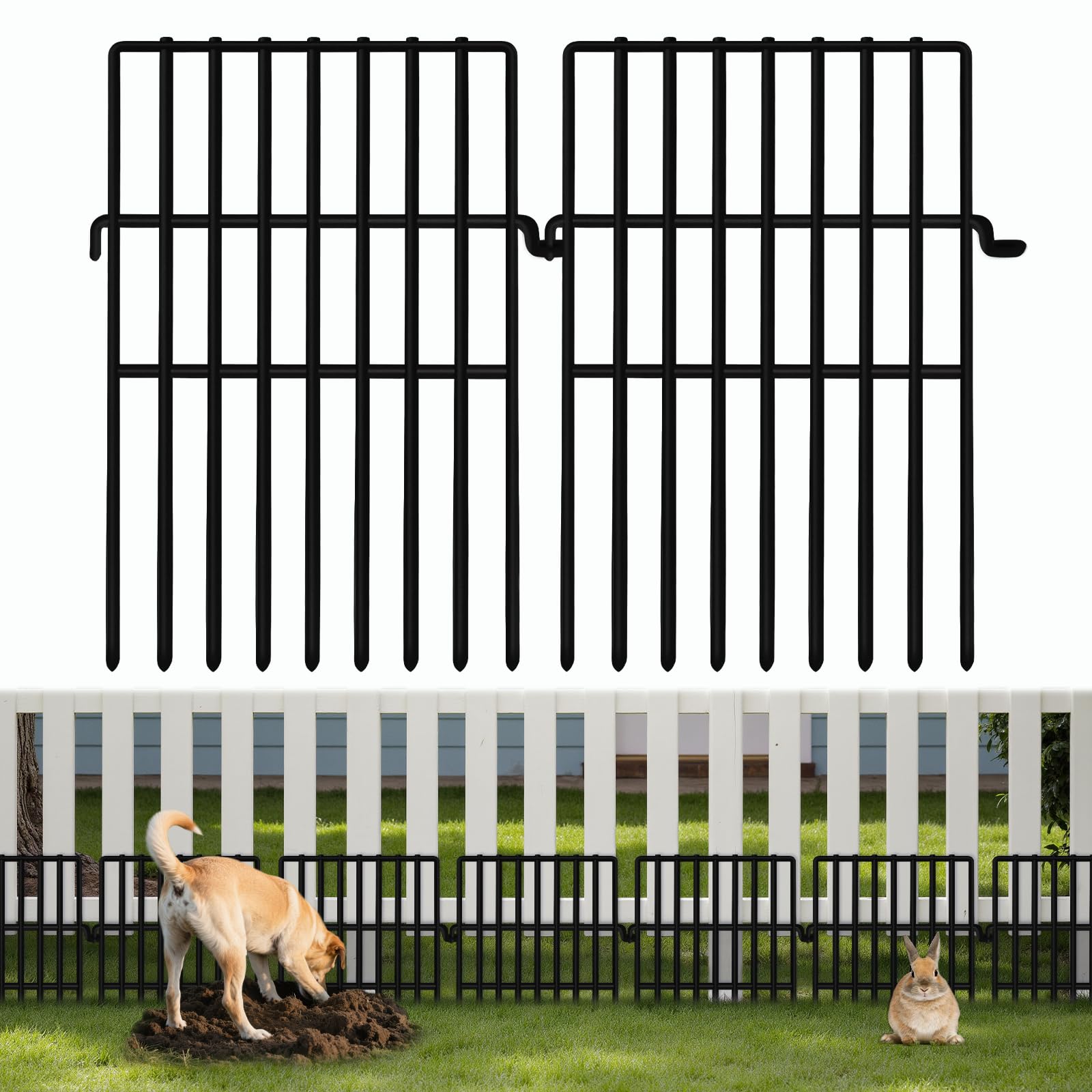 Photo 1 of 10 Panels Animal Barrier Fence, No Dig Fences 17in (H) X 10.8ft (L), Garden Fencing Animal Barrier for Dogs and Rabbits, Rustproof Metal Fence Border, Under Fences Barrier for Outdoor, Yard, Patio