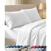 California Design Den 100% Cotton Sateen King Sheets Deep Pocket, 4 Pc Set | 400 Thread Count Backed by Good Housekeeping Seal, 16" Deep Pocket, All-Around Elastic, Durable, Easy Care - Striped White