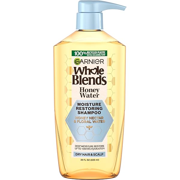 GARNIER WHOLE BLENDS HONEY WATER MOISTURE RESTORING SHAMPOO, HAIR CARE FOR DRY HAIR AND DRY SCALP WITH HONEY NECTAR AND FLORAL WATER, 28 FL OZ