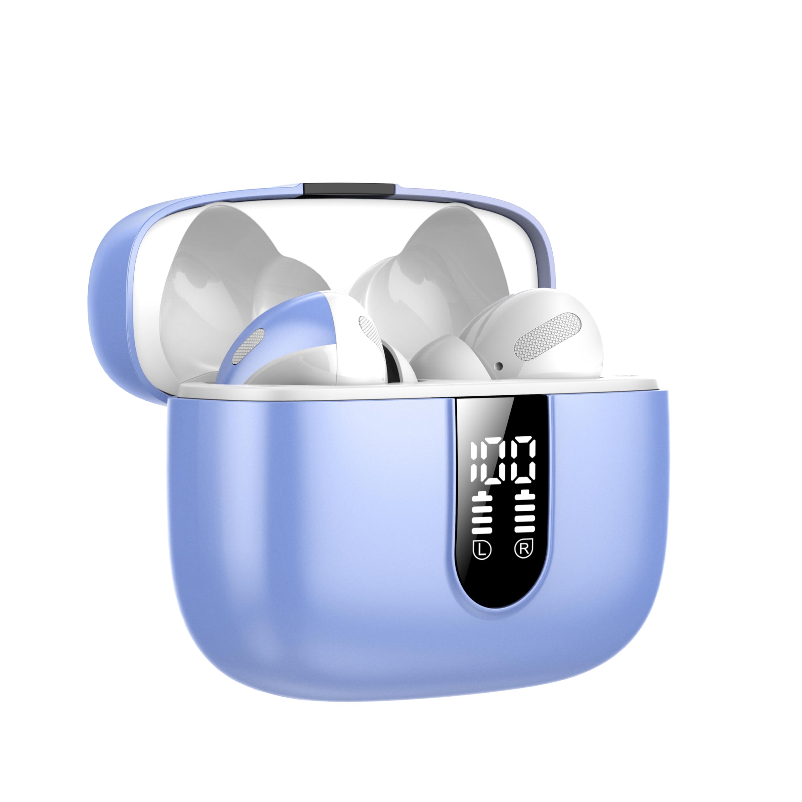 IKT Wireless Bluetooth Headphones, Bluetooth 5.3 Headphones, 50 Hours Touch Control, 4 ENC Call Noise Cancelling Mic, Deep Bass, Comfortable Fit, IPX7 Waterproof Headphones (Light Blue) X08