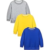 Cooraby 3 Pack Baby and Toddler Boys Crewneck Sweatshirts Kids Solid Cotton Pullover Hoodie Long Sleeve T-Shirts Tops