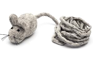 Glaciart One Felt Mouse Cat Toy – Soft Fuzzy Enrichment 100% Natural Wool - Interactive Catnip Play Cat Toy Set - Safe for Pets, Non-AZO Colored Dyes - 100” Long