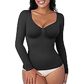 FeelinGirl Womens Shapewear Tummy Control Tops: Long Sleeve Compression Shirts for Women Slimming Body Shaper V Neck Shirt
