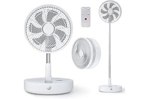 Primevolve 12 inch Oscillating Fan with Remote, Battery Operated Fan Adjustable Height, USB Rechargeable- 9 Speeds, 9H Timer Setting for Bedroom Home Office Outdoor Camping Tent Travel, White