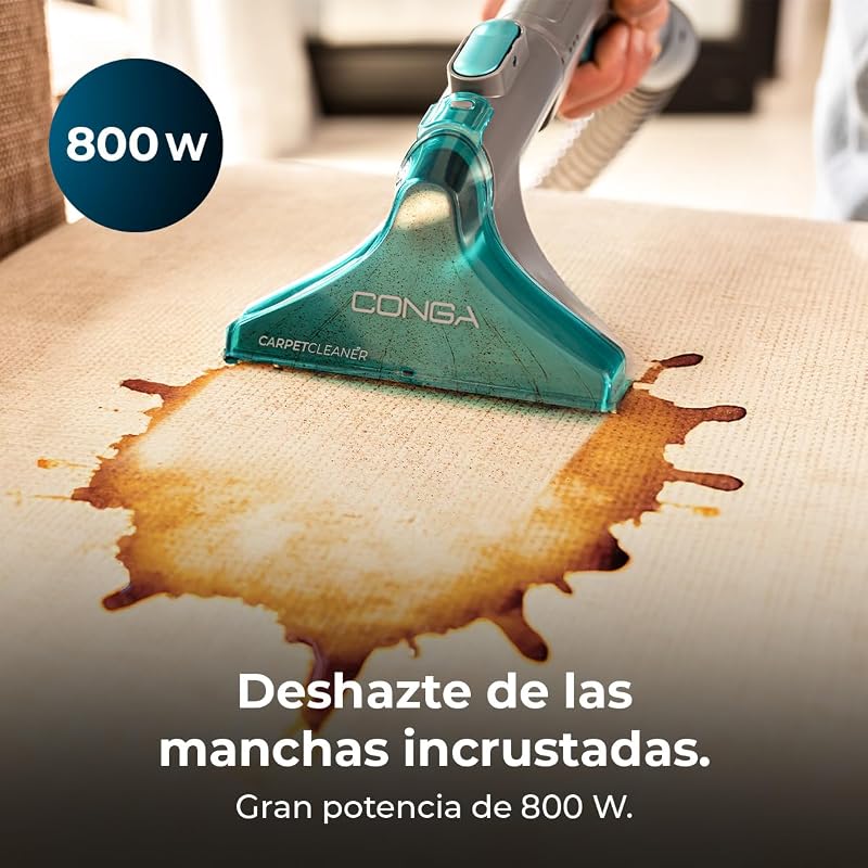 Aspirador de carpete cecotec - limpador de estofados - aspirador de pó conga carpetclean 10000 easyhome sled. 800w, 3l de água limpa e 1,5l de tanque de água suja, multisuperfícies, kit de acessórios