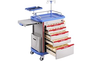VEVOR 5 Tiers Lab Carts, Lab Utility Cart with 5 Drawers & 4 Silent Wheels, Mobile Medical Cart with PP Material, Lab Rolling