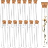 15Pcs Clear Plastic Test Tubes with Cork Stoppers 15x100mm 10ml &ndash; Transparent Vials with Seal Cap for Bath Salt, Candy, Beads, Powder, Spice, Liquid Storage, Party Favors, DIY Decoration, Lab Use