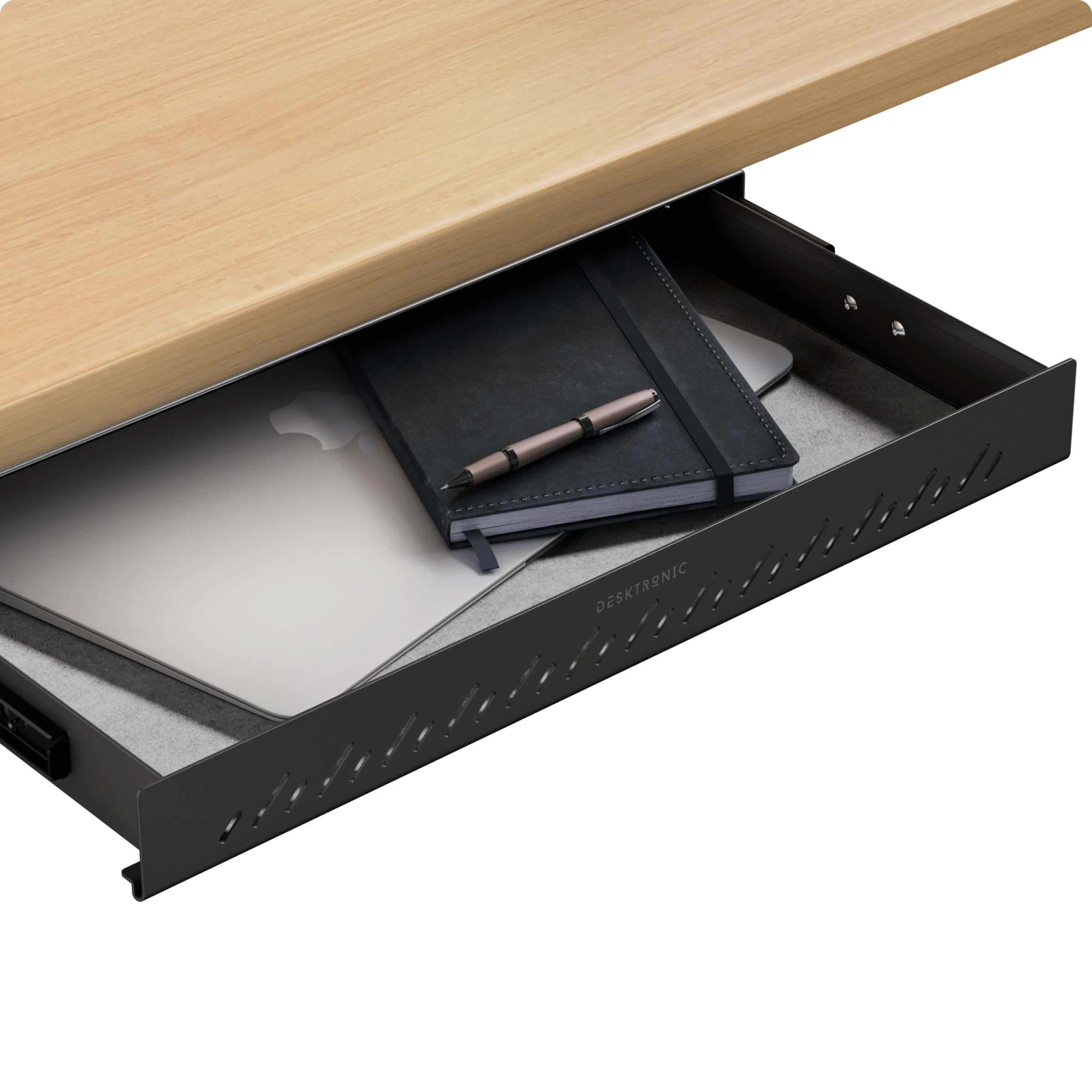 Desktronic Hidden Organizer, Under-Desk Storage Drawer - Easy Installation, Space-Saving, Large Capacity, Metal, for Office and Vanity - Durable Construction (Black)
