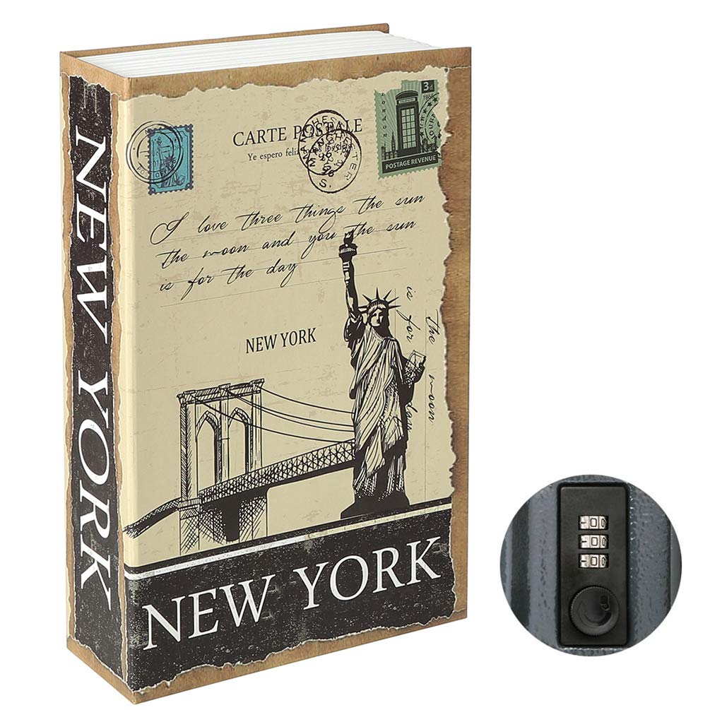 Parrency Diversion Book Safe with Combination Lock, Secrect Hidden Safe Lock Box Large, Medium, Newyork, 9 1/2" x 6" x 1 1/3", SBH-M008