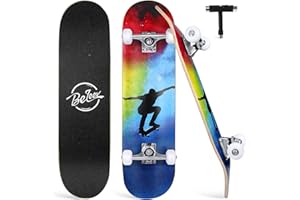 BELEEV Skateboards for Beginners, 31 x 8 inch Complete Skateboard for Kids Teens Adults, 7 Layer Canadian Maple Double Kick Deck Concave Cruiser Trick Skateboard with Multifunction Skate T-Tool