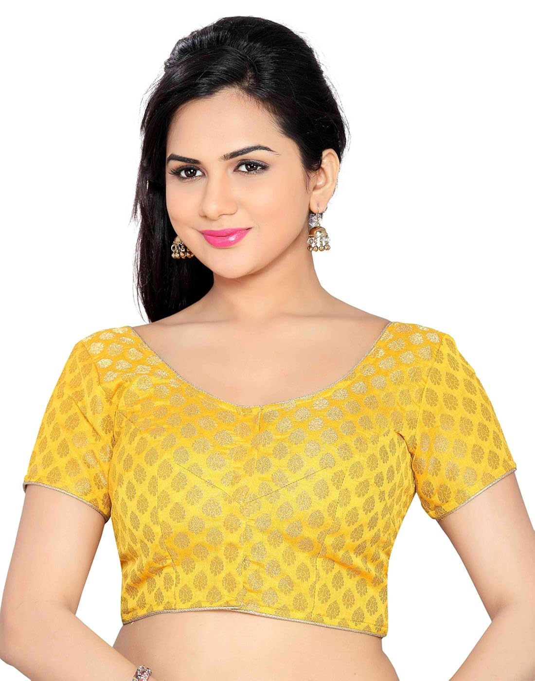 studio shringaar wedding yellow solid short sleeve non-padded blouse