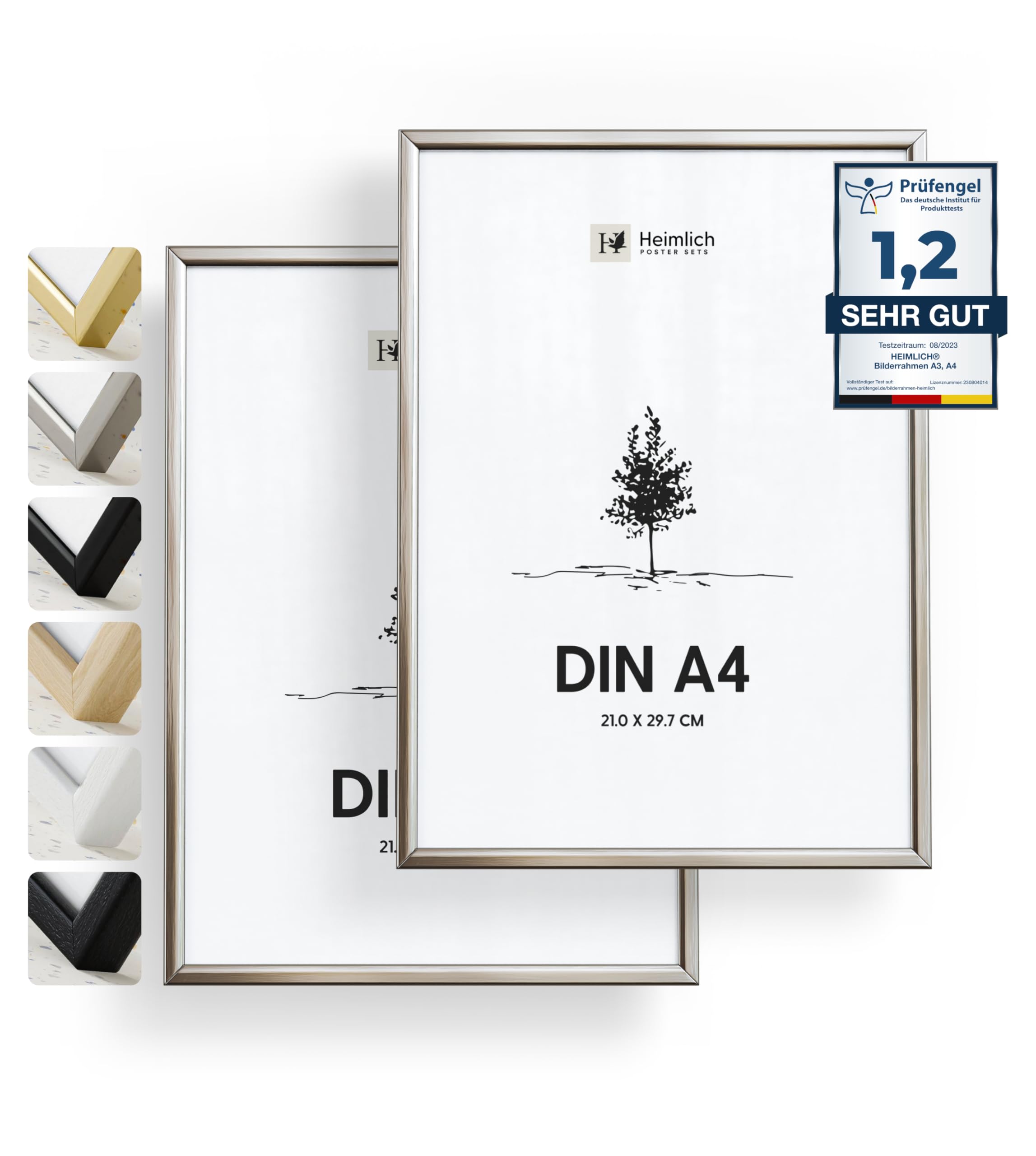 Heimlich® - Picture Frames - Silver, A4, Aluminium, 2 Pack - 11.7x8.3 Inch Metal Certificate Frame - 29.7x21cm Photo Frame - with Shatterproof PS Plastic Sheet