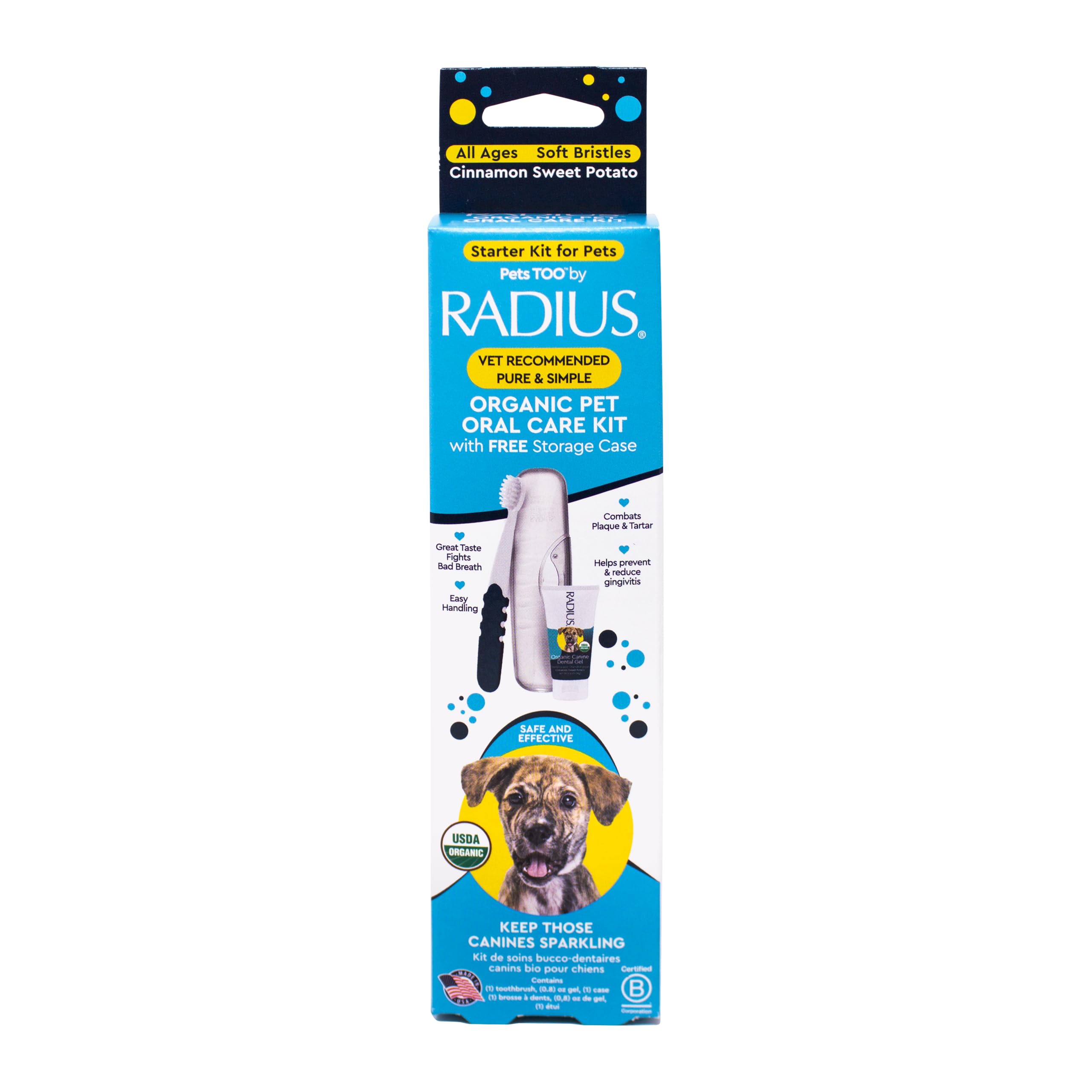 Photo 1 of Radius USDA Organic Dental Solutions All Ages Dog Dental Kit 1 Unit, 1 Dog Toothbrush, 1 0.8oz Toothpaste, & 1 Travel Case, Firm Bristle & Non Toxic Toothpaste for Dogs