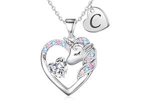 IEFRICH Unicorn Necklace Gifts for Girls Kids - Colorful CZ Heart Initial Necklaces Unicorn Necklace for Girls Jewelry Birthday Gifts for Little Girl Kids